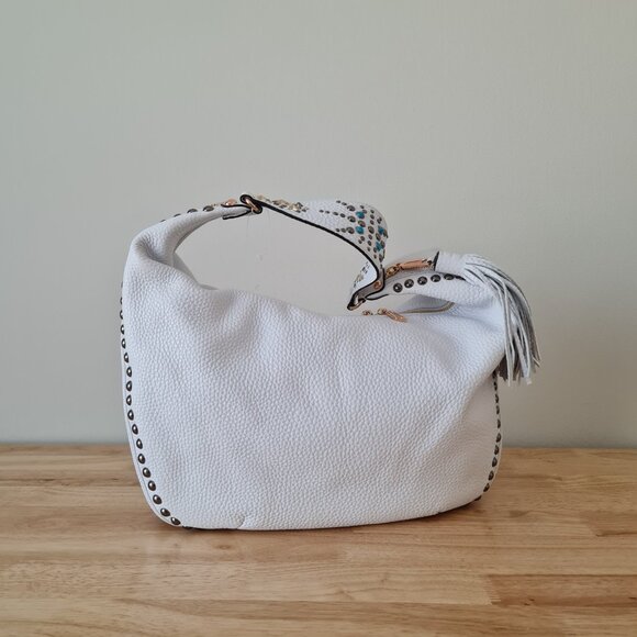 Rebecca Minkoff Bailey Austin Studded Hobo White Pebbled Leather Shoulder Bag - Picture 10 of 15
